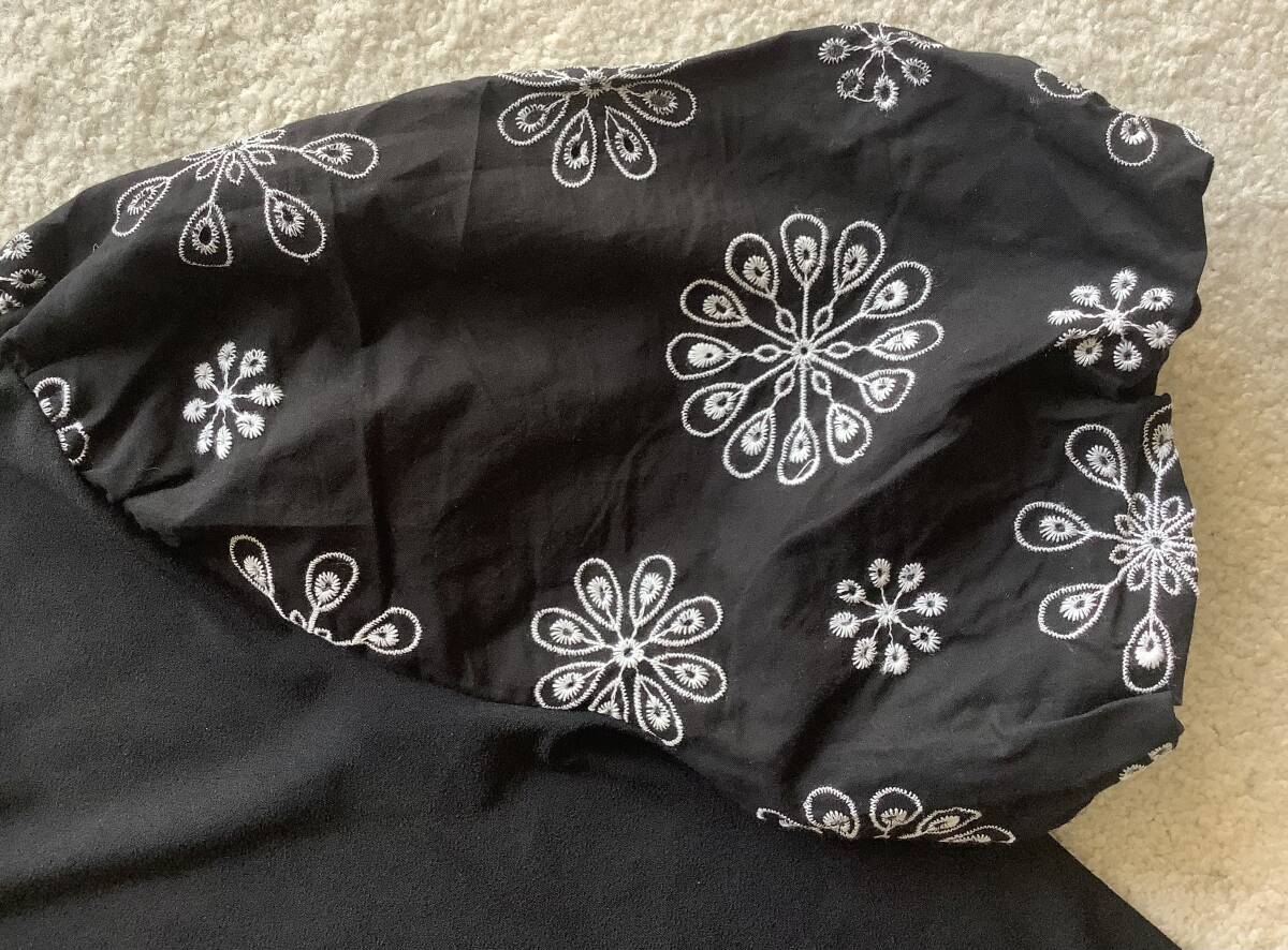 ADRIANNA PAPELLアドリアナパペル新品L♪黒アイボリー花柄刺繍のお袖がフェミニンなカットソー_刺繍