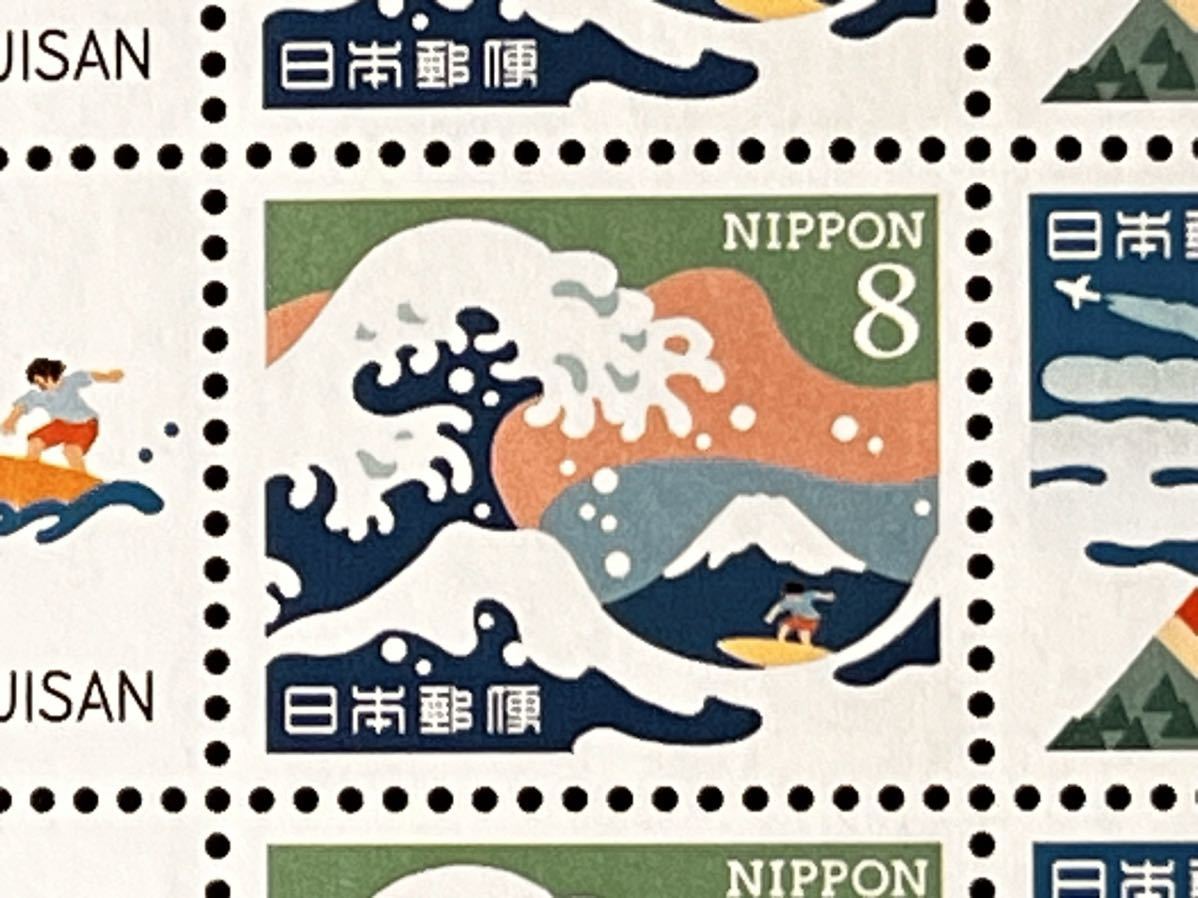 【海外グリーティング】8円切手 ≪波と富士山≫≪赤富士≫2種連刷10枚1シートの画像3