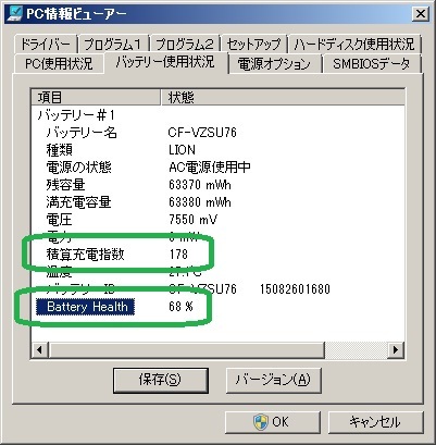 【実測容量 68% 積算充電指数 178】CF-NX/SX 用 純正 バッテリーCF-VZSU76JS ★角にヒビ、穴有り ★送 185円_画像1