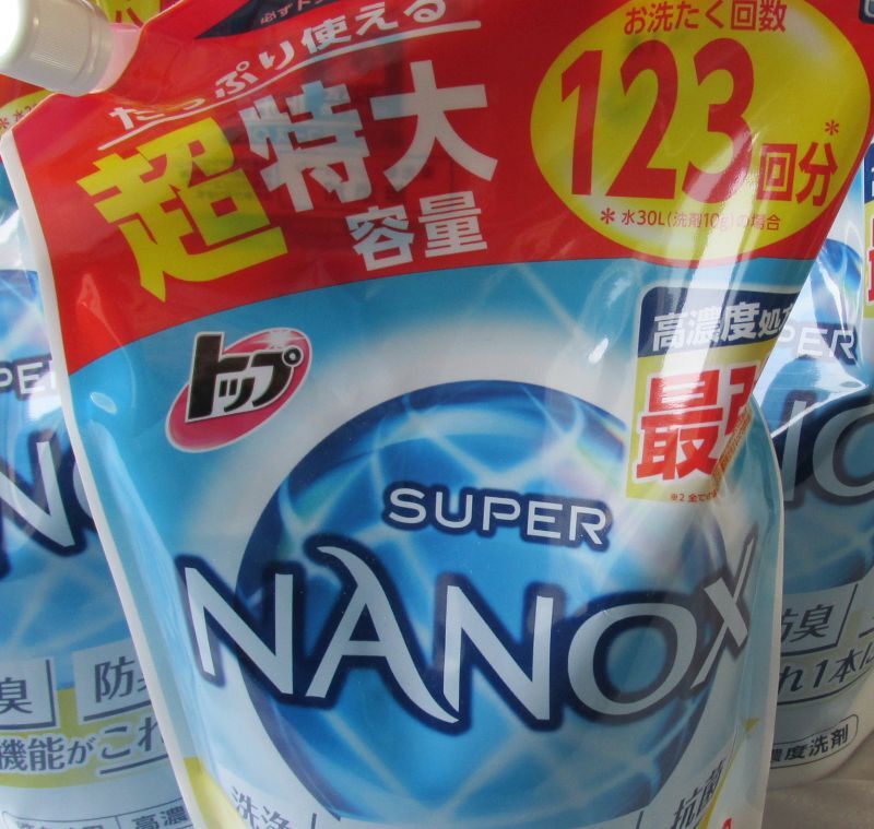6袋x1230g SUPER NANOX 超特大 トップ スーパーナノックス 洗濯用洗剤 詰め替え用の画像3