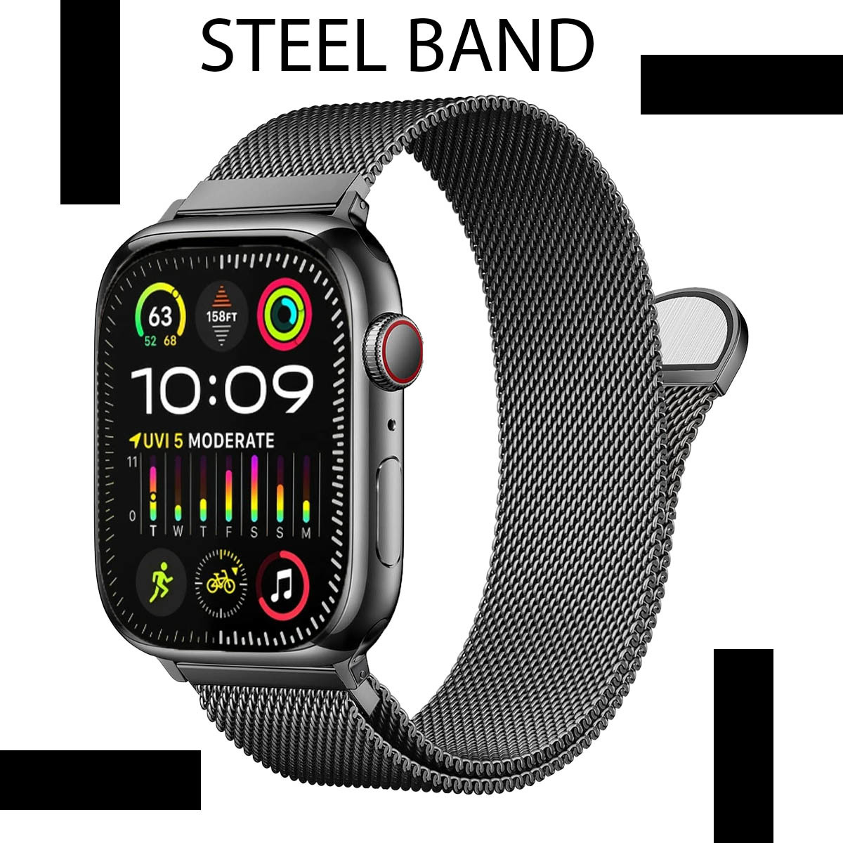 アップルウォッチ バンド Apple Watch band ステンレス series SE 9 38mm 40mm 41mm 黒 ブラック メッシュ マグネット 磁石 送料無料 安い_画像1