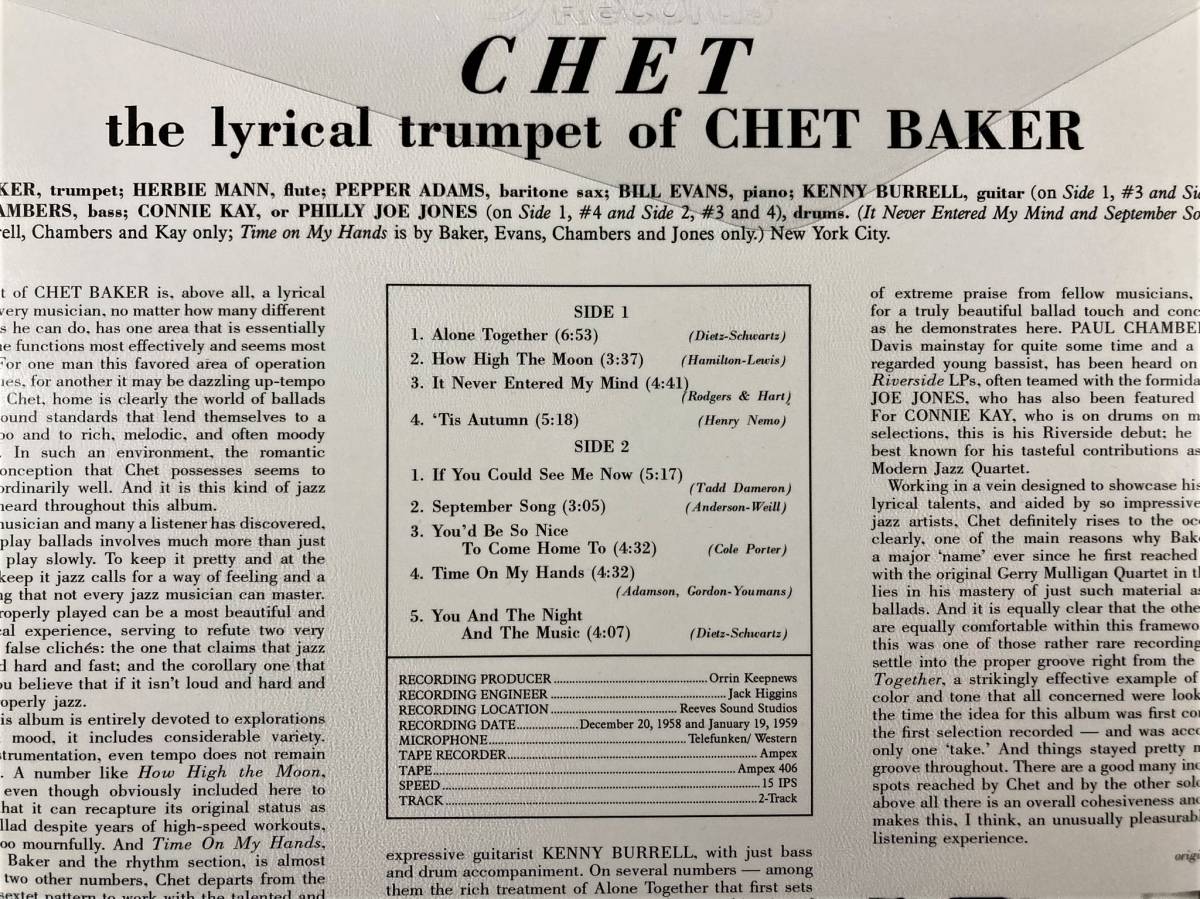 未開封 チェット・ベイカー Chet The Lyrical trumpet of Chet Baker 送料500円 希少品 P美品 EU盤 180g重量盤 限定盤 1LPの画像4