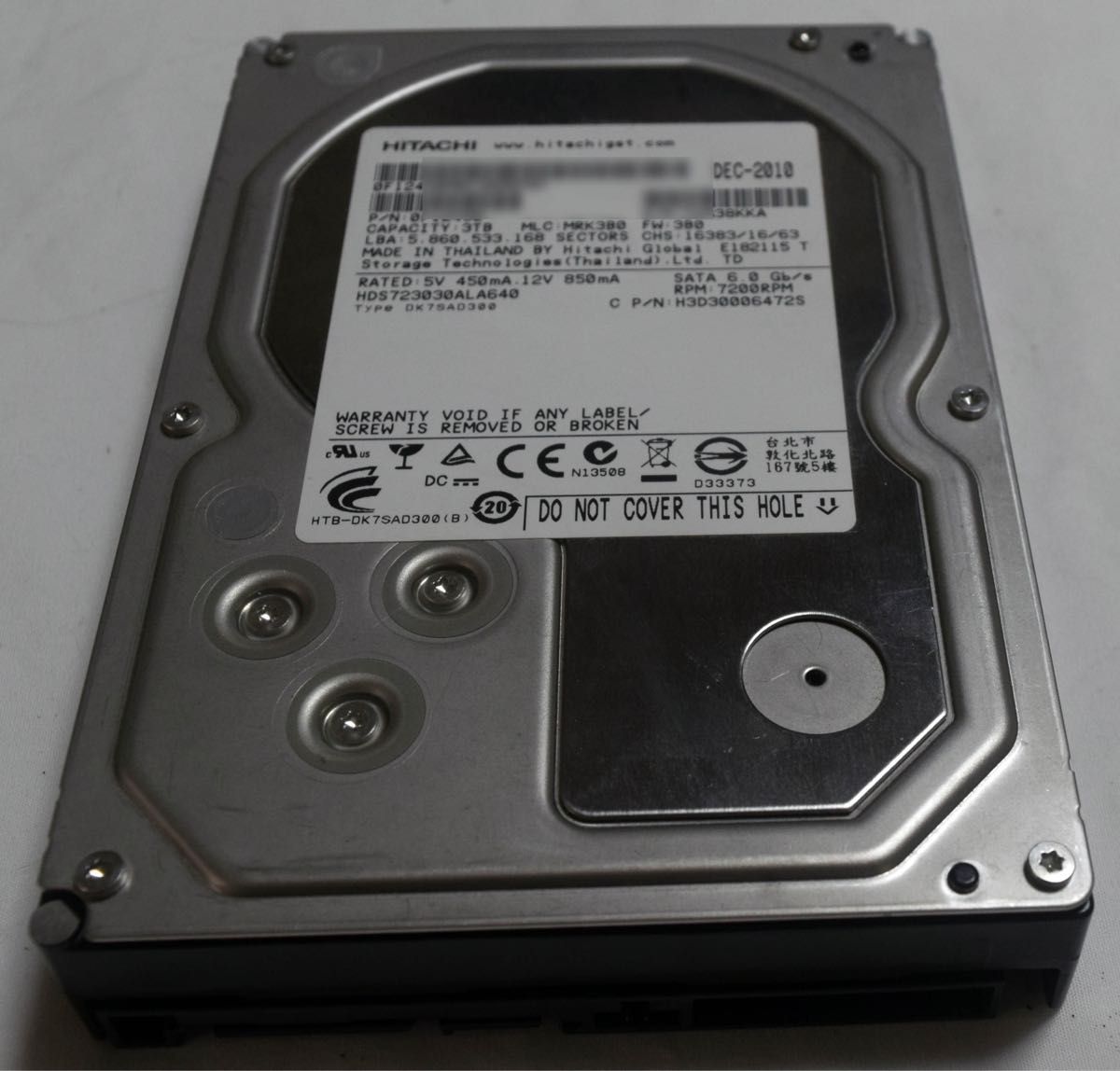 HGST製　HDD　3Tbyte 　2台　7200rpm　6.0Gb/s