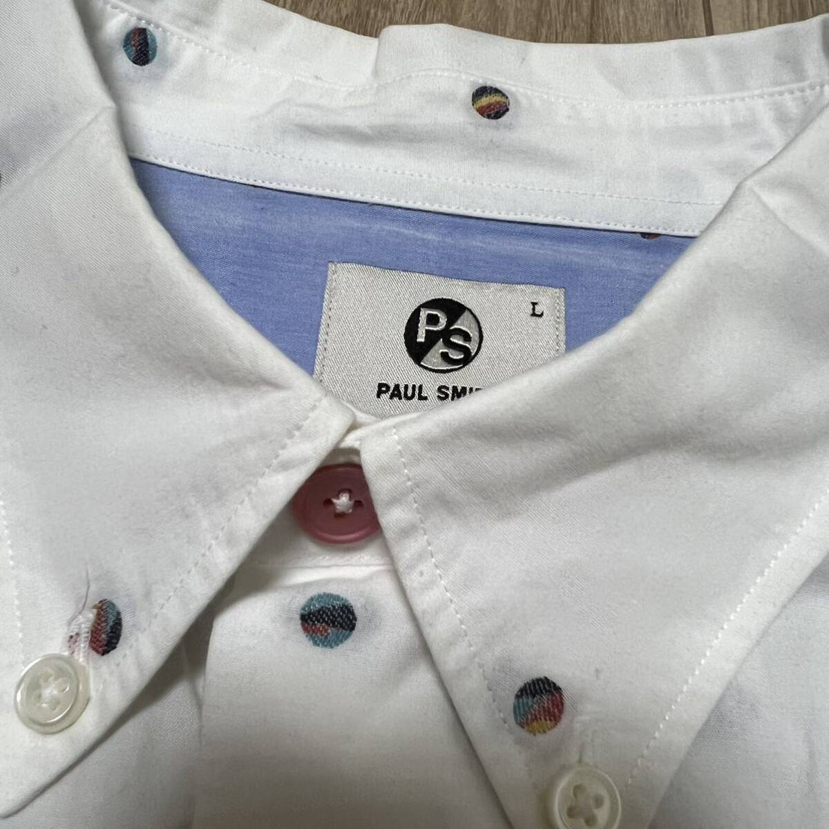 ★送料360円★美品 Paul Smith ポールスミス PS 総柄 マーブルスポット 長袖シャツ メンズ 綿100% サイズL 日本製 白 ホワイト R-5894_画像4