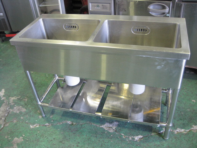 【W1100xD450xH800mm】【業務用】【中古】 2槽シンク C7049 W1100xD450xH800mm