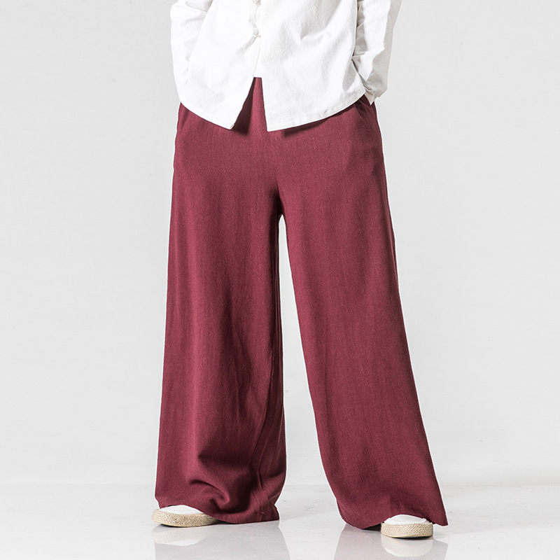  новый товар * мужской шаровары - long брюки linen брюки весна осень широкий брюки casual гаучо брюки relax модный вино M-5XL