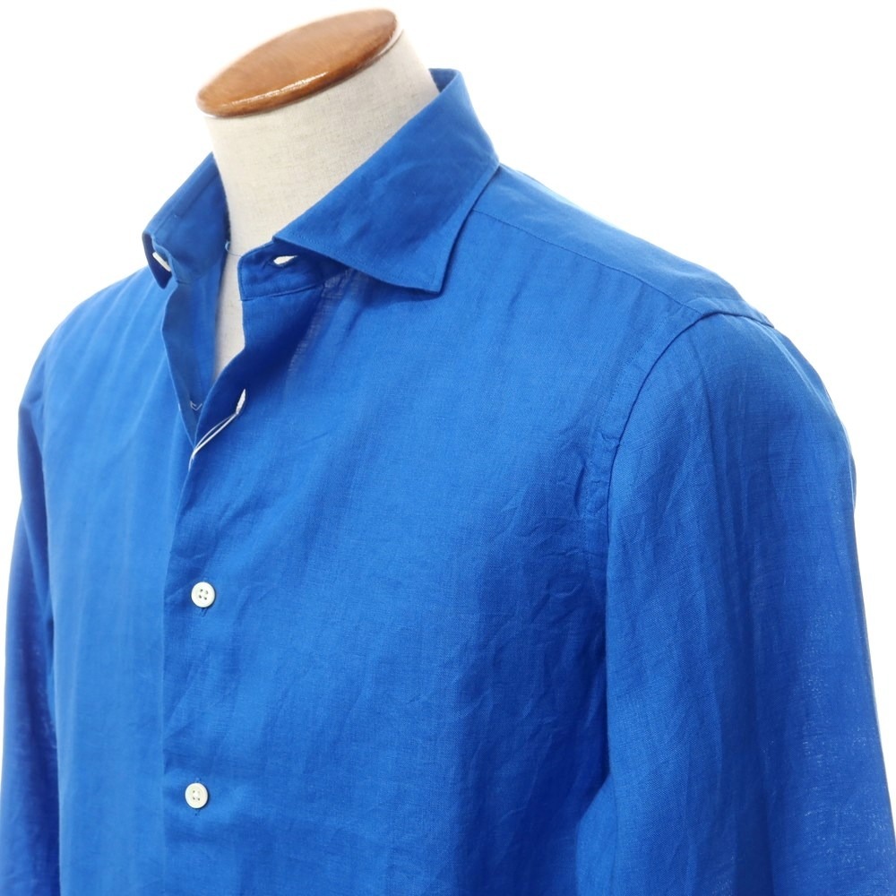 【未使用】メイカーズシャツ カマクラ Makers Shirt 鎌倉 リネン ワイドカラー カジュアルシャツ ブルー【サイズ39】_画像2