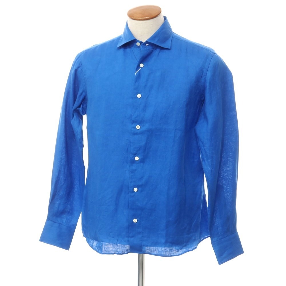 【未使用】メイカーズシャツ カマクラ Makers Shirt 鎌倉 リネン ワイドカラー カジュアルシャツ ブルー【サイズ39】_画像1