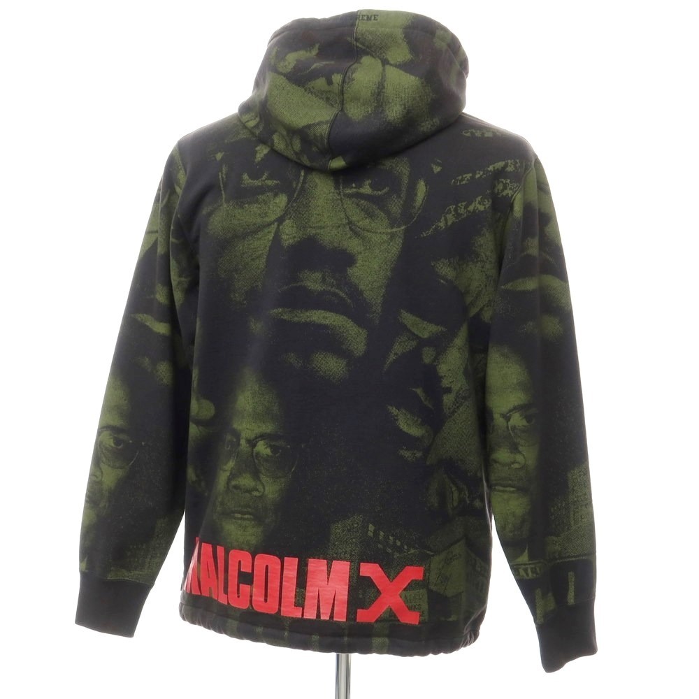 【中古】シュプリーム Supreme 2015年春夏 Malcolm X Hooded Sweatshirt スウェットパーカー ブラックxオリーブ【サイズL】_画像2