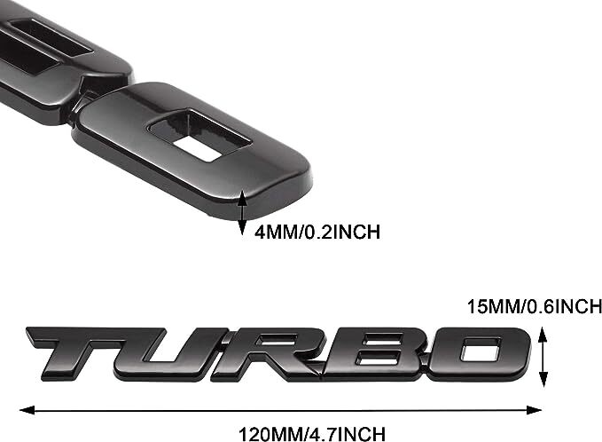 【送料無料、匿名配送】TURBO ロゴ (大) エンブレム メタル ブラック ステッカー 外装 内装 カスタムパーツ ターボ_画像4