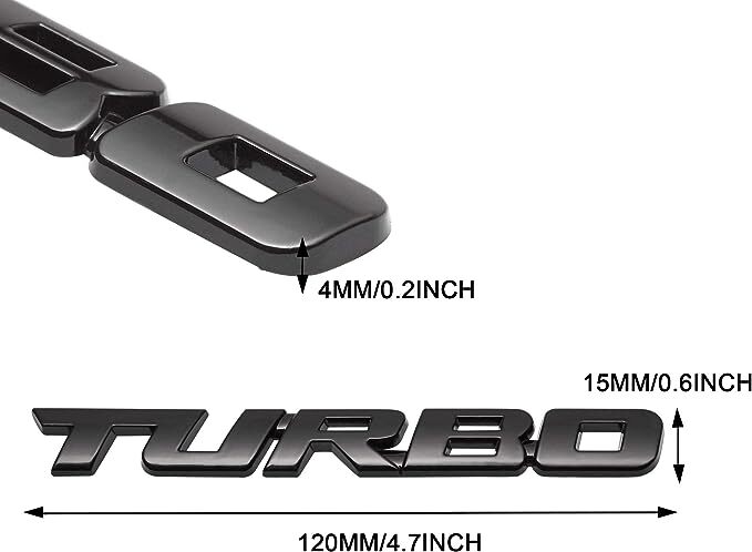 【送料無料、匿名配送】TURBO ロゴ (大) エンブレム メタル ブラック ステッカー 外装 内装 カスタムパーツ ターボ