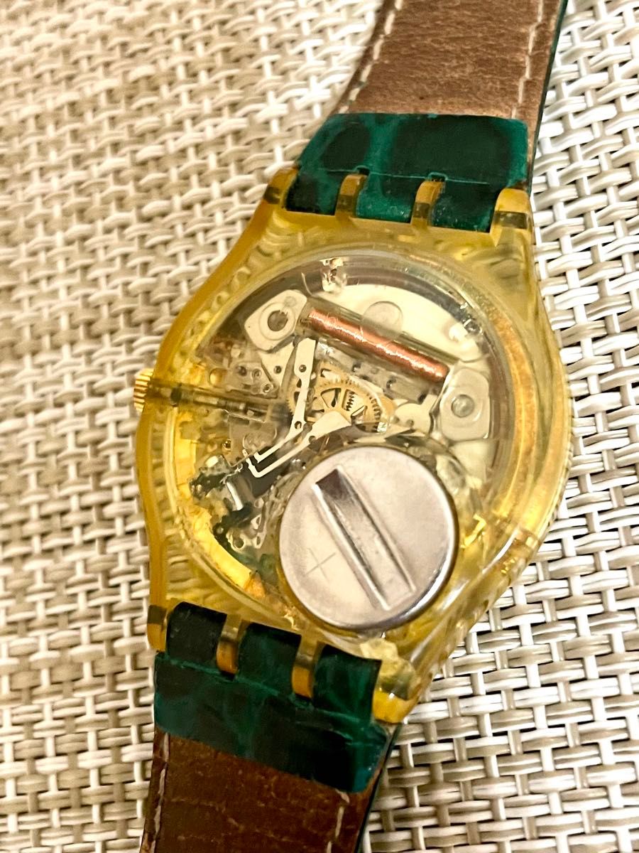 [希少:ヴィンテージ:ランクB/稼働]Swatch スウォッチ 縦型デイデイト/AG1993/グリーン/スイス製/腕時計