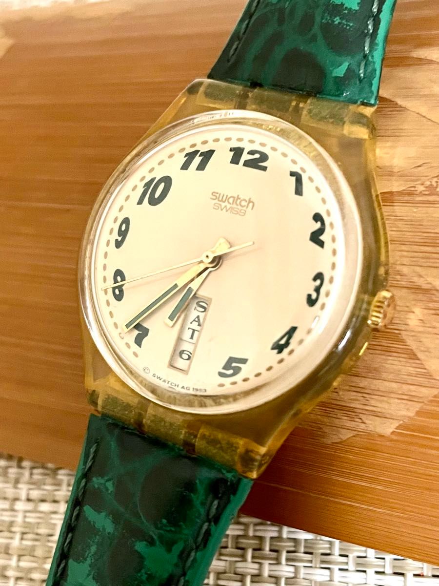 [希少:ヴィンテージ:ランクB/稼働]Swatch スウォッチ 縦型デイデイト/AG1993/グリーン/スイス製/腕時計