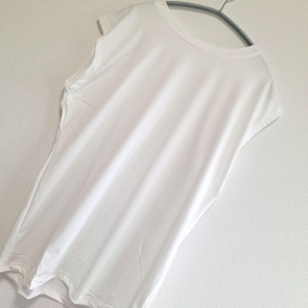 【L176-1】Tシャツ　レディース　半袖　ノースリーブ　白　L　夏　涼しい　 プルオーバー カットソー 無地 シンプル Tシャツ