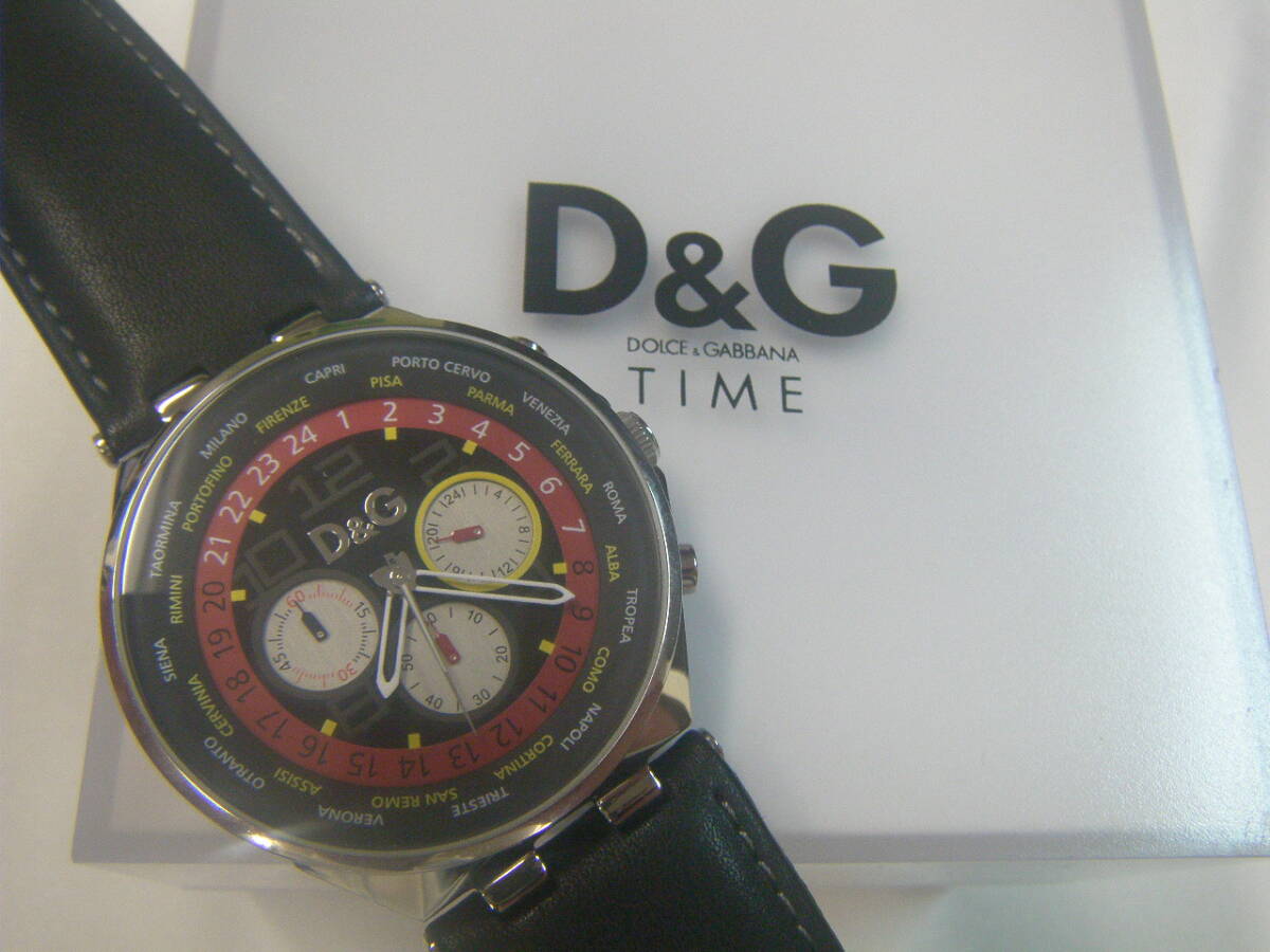 管理NO.854★DOLCE&GABBANA ドルチェ＆ガッバーナ D&G TIME UNIQUE/腕時計 クロノグラフ クオーツ 電池式 ステンレス ブラックレザー★_画像1