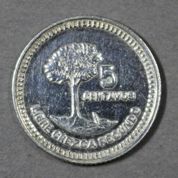 グアテマラ 1949年 5センタボ 銀貨 ケツァール A1466の画像2