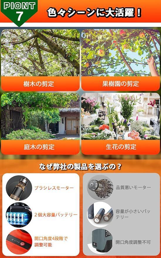 電動剪定バサミ 充電式剪定ばさみ ブラシレスモーター搭載