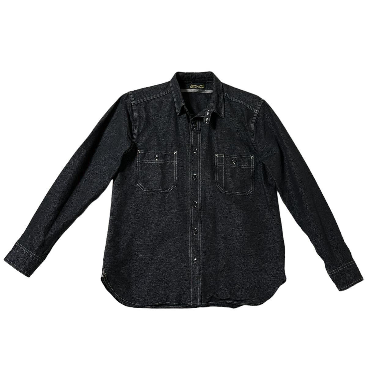 美品 STEVENSON OVERALL Co. スティーブンソンオーバーオール ワークシャツ シャツ 黒シャン ブラック シャンブレー ごま塩 チンスト マチの画像1