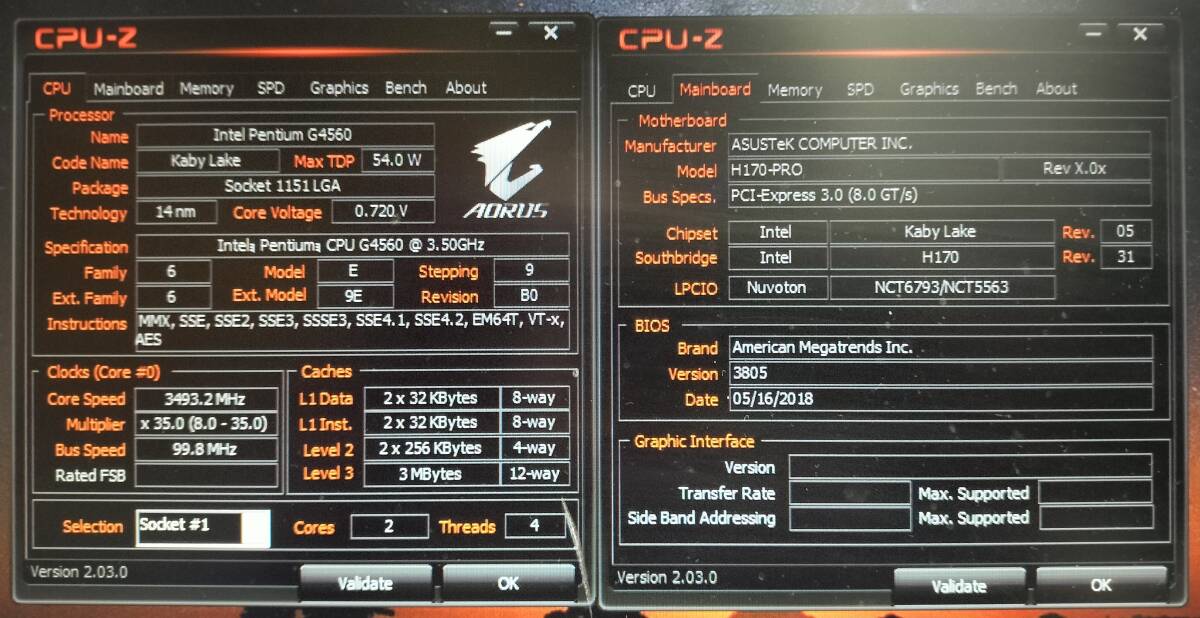【中古動作品】ASUS H170-PRO2枚セット、 とG4560(CPUおまけ）【LGA1151、H170チップセット】【6.7世代CPU対応マザー】の画像6