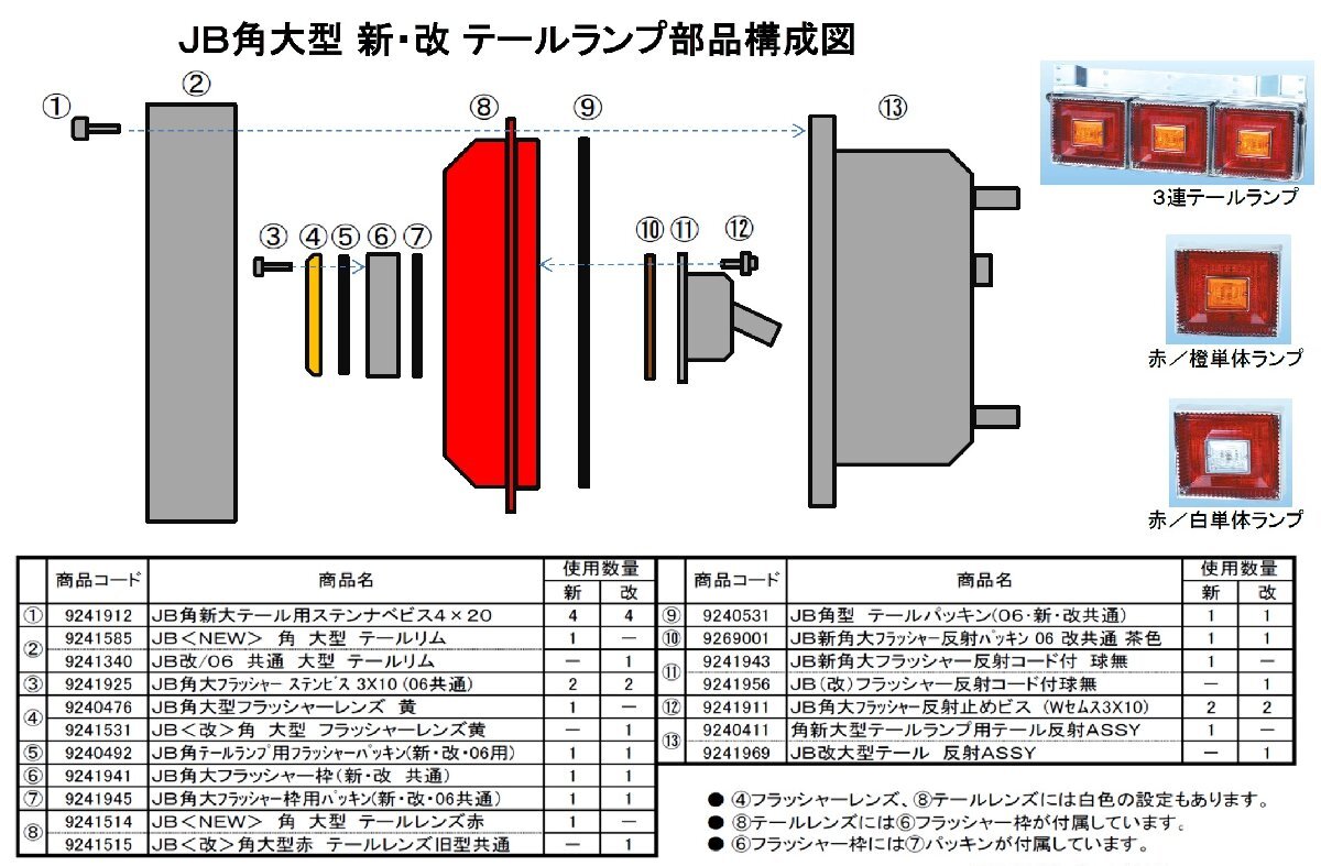 補修部品　JB製角型テールランプ大型車用　フラッシャーパッキン_画像2