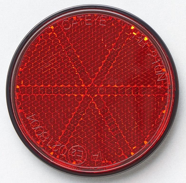 リフレクター 丸型 レッド（赤） 黒ベース 両面テープ固定タイプ 反射板の画像1