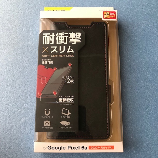  new goods unused *Google Pixel 6a Elecom Impact-proof soft leather case notebook type black 