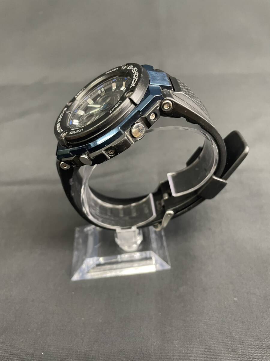 稼働品 カシオ CASIO G-SHOCK 腕時計 電波 タフソーラー GST-W300G ST.STEEL 文字盤 黒 ブラック 青 ブルー ウォッチ 34j-4-3_画像6