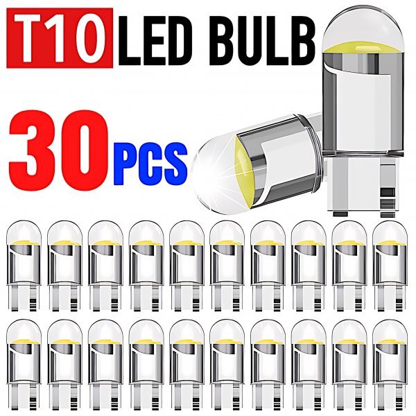 T10 T16 LED バルブ 30個 12V COB 6000K ホワイト CANBUS キャンセラー ポジション ナンバー灯 メーター パネル球 明るい 爆光 車検対応_画像1