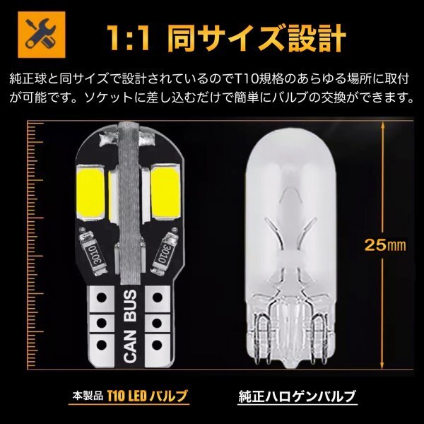 T10 T16 LEDバルブ 200個 8SMD 6000K ホワイト CANBUS キャンセラー ポジション ナンバー灯 メーター パネル球 明るい高輝度 爆光 車検対応_画像9