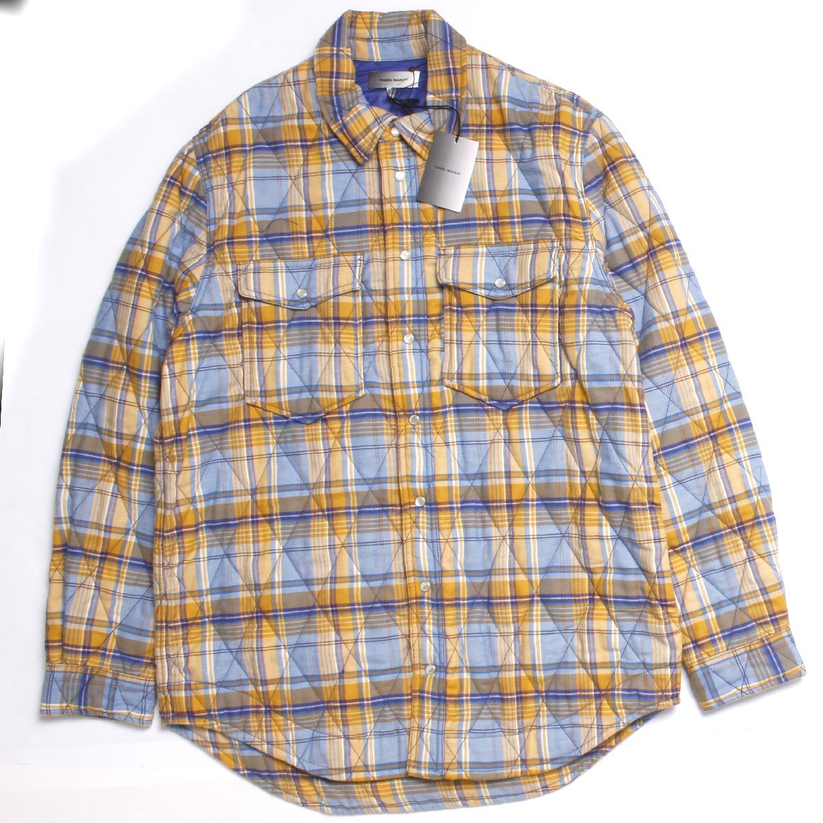 22AW【タグ付き・新品】ISABEL MARANT VESTE MUSY キルティング シャツ ジャケット 中綿 sizeL BLUE/YELLOW イザベルマラン チェック_画像1