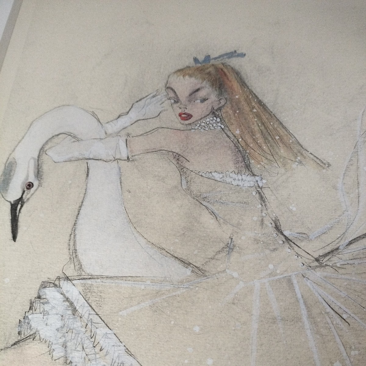 金子國義 『スワン』SWAN LAKE リトグラフ 手彩色 希少貴重 当時 金子國義 『スワン』SWAN LAKE リトグラフ 手彩色 希少貴重 当時