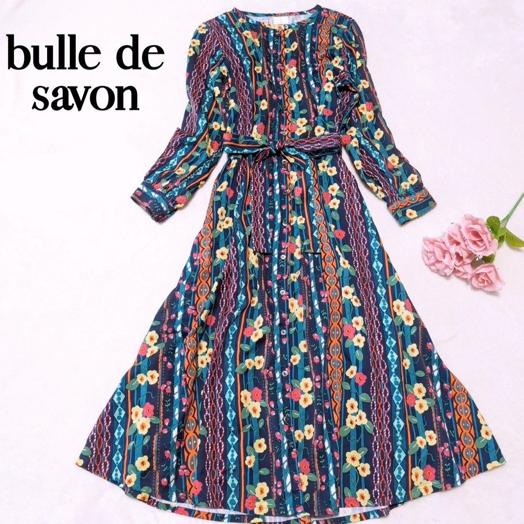 bulle de savon　ビュルデサボン　クレマチスの壁紙　ロングシャツワンピース　花柄　 春