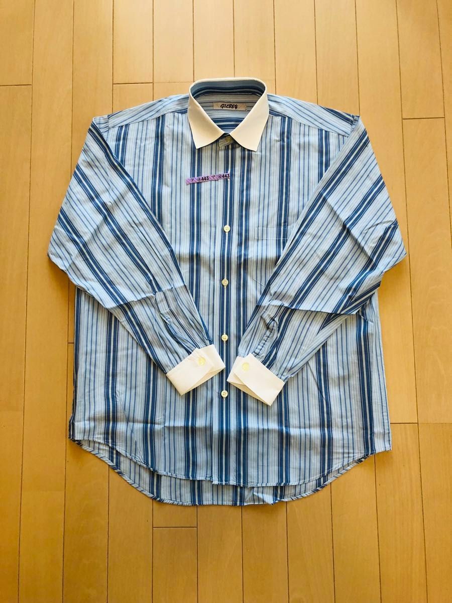クリーニング済み　綿100% 日本製　ブラウス　シャツ　左ポケット1つ　着丈65身幅50袖丈53センチ肩幅16.5㎝　白とブルー