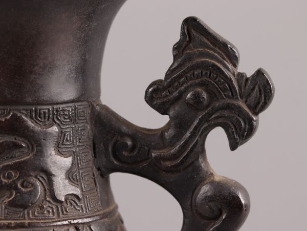 中国古玩 唐物 古銅造 饕餮文 花瓶 時代物 極上品 初だし品 C5419_画像7