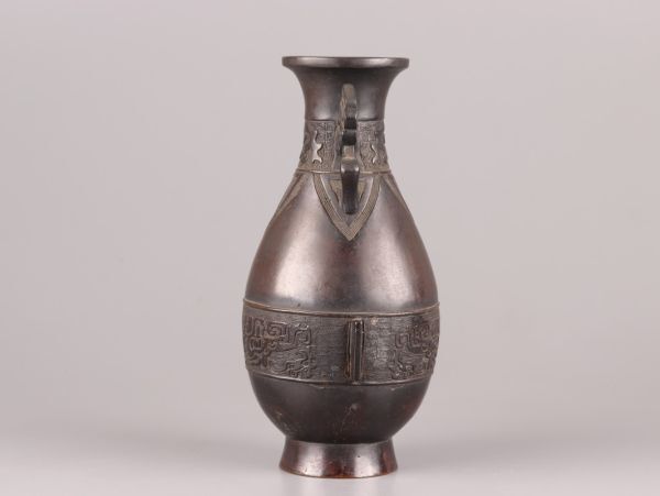中国古玩 唐物 古銅造 饕餮文 花瓶 時代物 極上品 初だし品 C5419_画像3