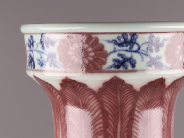 中国古玩 唐物 染付 釉裏紅 双耳 花瓶 高さ65.3cm 時代物 極上品 初だし品 C5415の画像4