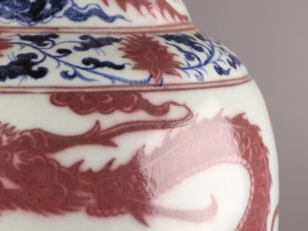中国古玩 唐物 染付 釉裏紅 双耳 花瓶 高さ65.3cm 時代物 極上品 初だし品 C5415の画像6