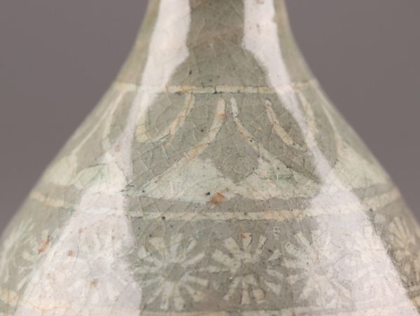 古美術 朝鮮古陶磁器 高麗青磁 白黒象嵌 徳利 時代物 極上品 初だし品 C5481_画像7