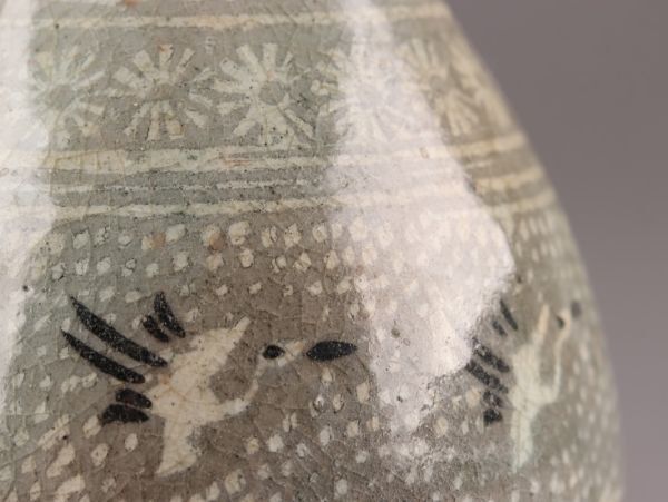 古美術 朝鮮古陶磁器 高麗青磁 白黒象嵌 徳利 時代物 極上品 初だし品 C5481_画像8
