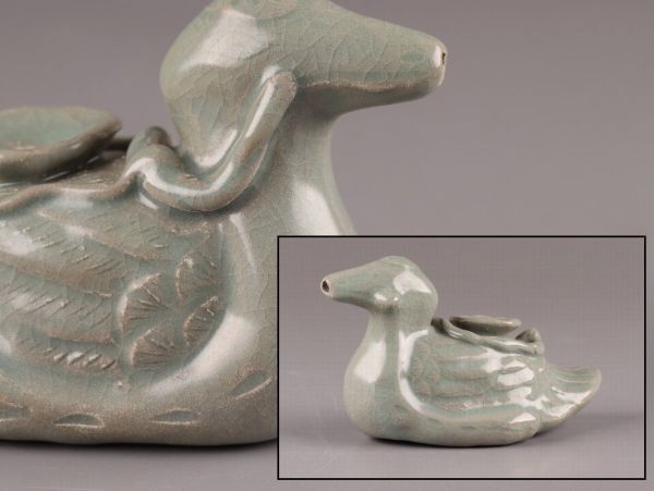 古美術 朝鮮古陶磁器 高麗青磁 書道具 水滴 時代物 極上品 初だし品 C5453_画像1