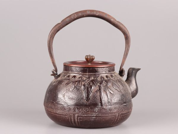 煎茶道具 龍文堂造 名人造 銅製蓋 時代鉄瓶 時代物 極上品 初だし品 C5501の画像3
