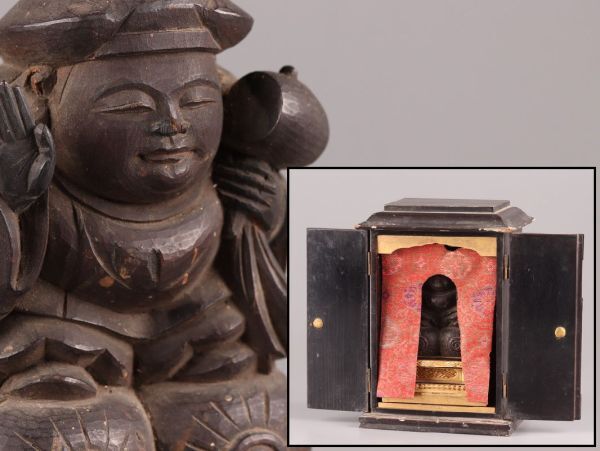 仏教美術 時代木彫 大黒天 置物 厨子 時代物 極上品 初だし品 C5619_画像1