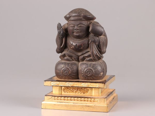仏教美術 時代木彫 大黒天 置物 厨子 時代物 極上品 初だし品 C5619_画像2