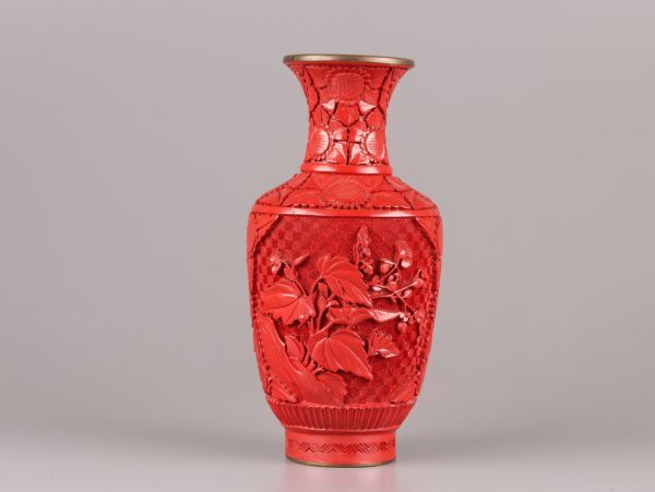 中国古玩 唐物 堆朱 花瓶 細密細工 時代物 極上品 初だし品 C5748_画像5