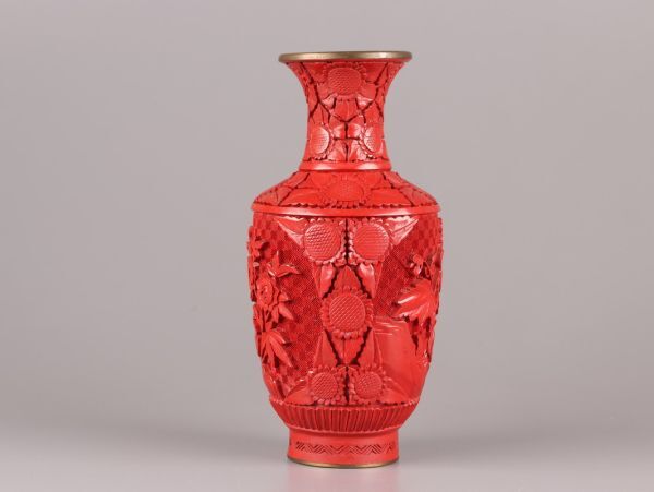 中国古玩 唐物 堆朱 花瓶 細密細工 時代物 極上品 初だし品 C5748_画像3