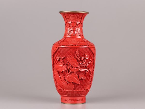 中国古玩 唐物 堆朱 花瓶 細密細工 時代物 極上品 初だし品 C5748_画像4