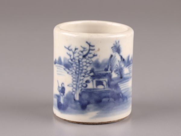中国古玩 唐物 煎茶道具 染付 青華 巾筒 時代物 極上品 初だし品 C5811の画像2