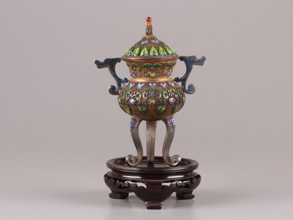 中国古玩 唐物 SILVER 刻印 銀七宝 七宝焼 香炉 170g 時代物 極上品 初だし品 C5751_画像3