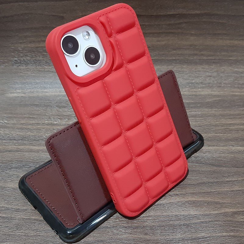 iPhone 15 Pro Max Grid Square Square неравномерность Punipuni Feel iPhone Aihon 15 Pro Max Case Cover Red Red
