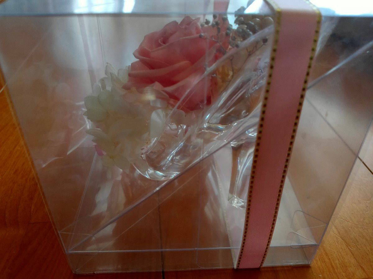 プリザーブドフラワー ドライフラワー 花束 アレンジメント ピンク 薔薇 ローズ ばら ガラスの靴 レース リボン ギフト 贈り物